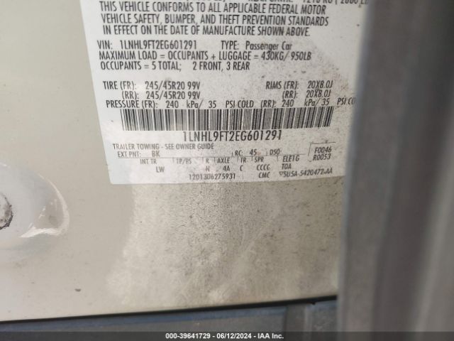 1LNHL9FT2EG601291 Lincoln Mks Ecoboost