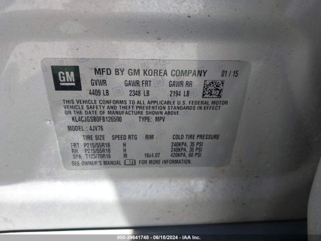 KL4CJGSB0FB126500 Buick Encore Leather