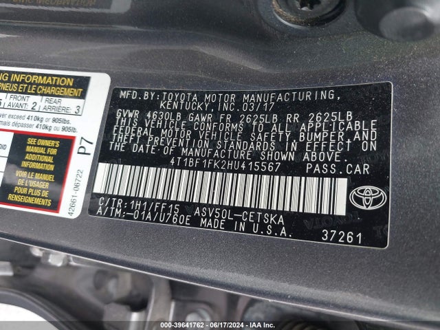 Toyota CAMRY SE 2017 4T1BF1FK2HU415567 Image 9
