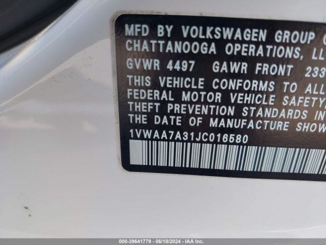1VWAA7A31JC016580 Volkswagen Passat 2.0t R-line/2.0t S