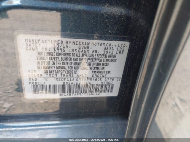 3N1AB7AP9FY360212 Nissan SENTRA SL