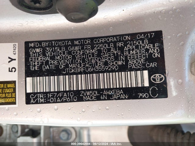 Toyota Prius Two 2017 JTDKBRFU6H3559290 Image 9