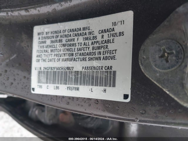 Продажа на аукционе авто 2012 Honda Civic Lx, vin: 2HGFB2F50CH528822, номер лота: 39642015
