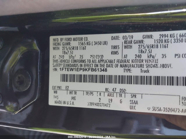 Ford F-150 Xlt 2019 1FTEW1EP9KFB61348 Image 9