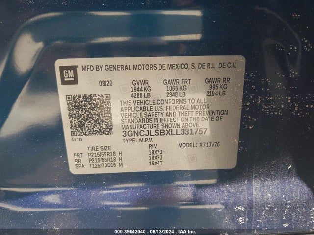 Chevrolet Trax Fwd Lt 2020 3GNCJLSBXLL331757 Image 9