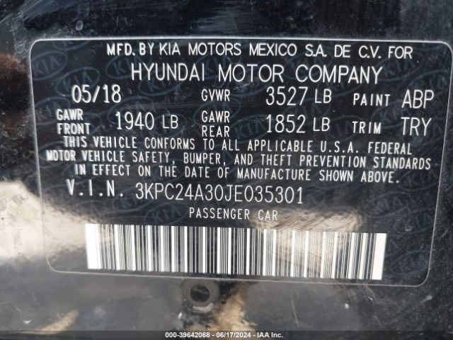 3KPC24A30JE035301 Hyundai ACCENT SE