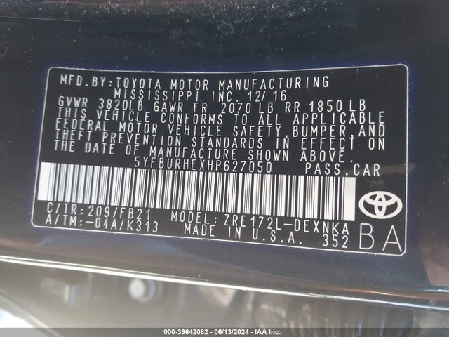 Toyota COROLLA LE 2017 5YFBURHEXHP627050 Image 9