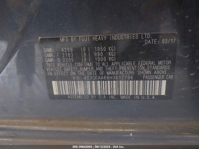 4S3GKAA68H3612796 Subaru Impreza 2.0i