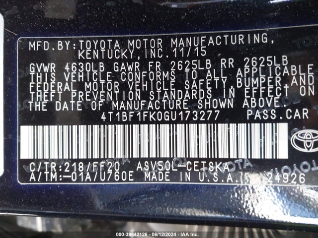 Toyota CAMRY SE 2016 4T1BF1FK0GU173277 Image 9