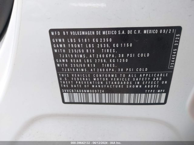 3VVCB7AX6NM009724 Volkswagen Tiguan 2.0t Se R-line Black