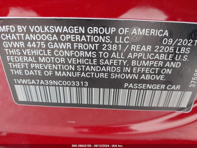1VWSA7A39NC003313 Volkswagen Passat 2.0t Se