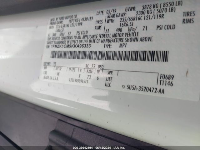 2019 FORD TRANSIT-150 1FMZK1CM9KKA96333 Photo 8