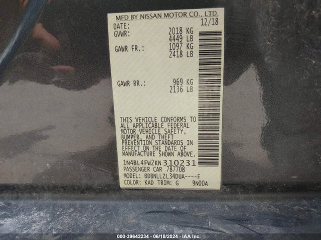 Nissan Altima 2.5 Platinum 2019 1N4BL4FW2KN310231 Image 9