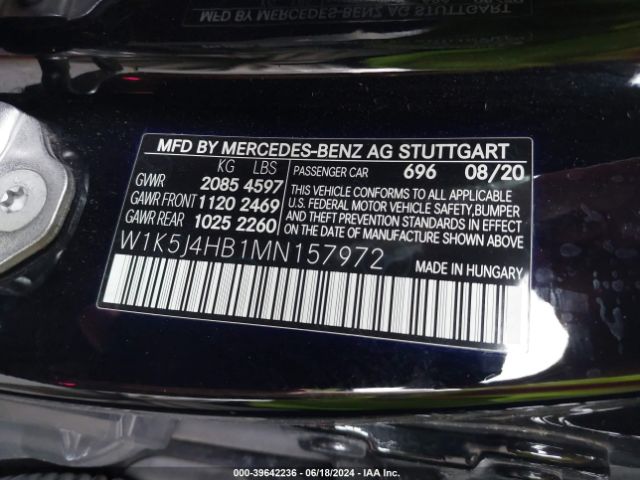 W1K5J4HB1MN157972 Mercedes-Benz CLA 250 4MATIC