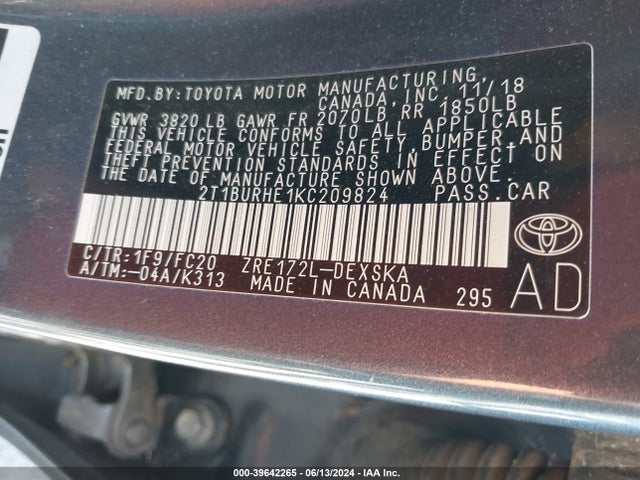 Toyota COROLLA SE 2019 2T1BURHE1KC209824 Image 9