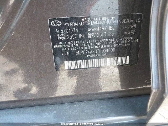 Hyundai SONATA SE 2015 5NPE24AF8FH054006 Image 9
