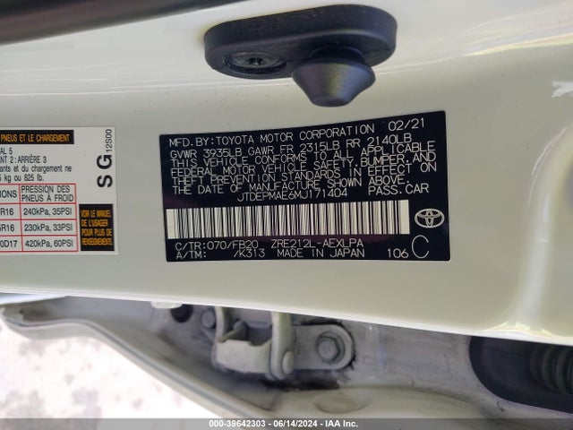 Toyota COROLLA LE 2021 JTDEPMAE6MJ171404 Image 9