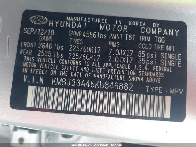 Hyundai Tucson Value 2019 KM8J33A46KU846882 Image 9