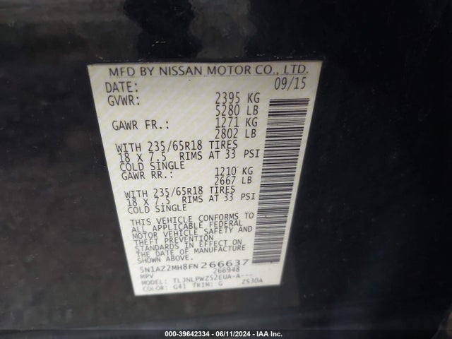 Nissan MURANO S 2015 5N1AZ2MH8FN266637 Image 9
