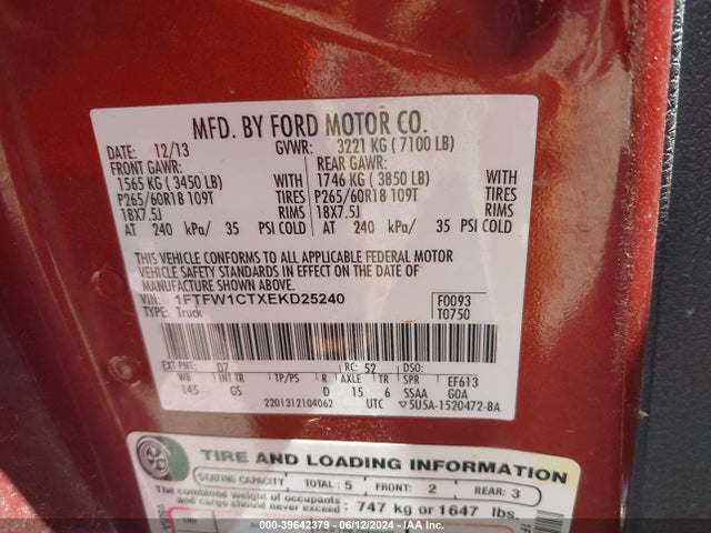 Ford F-150 Xlt 2014 1FTFW1CTXEKD25240 Image 9