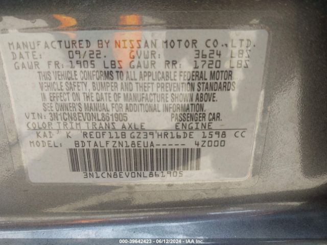 3N1CN8EV0NL861905 Nissan Versa 1.6 Sv Xtronic Cvt
