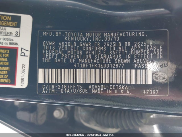 Toyota CAMRY SE 2014 4T1BF1FK1EU312877 Image 9