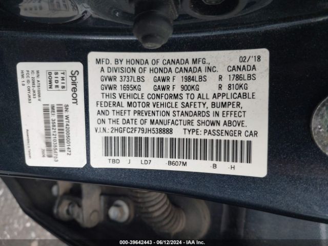 2HGFC2F79JH538888 Honda CIVIC EX