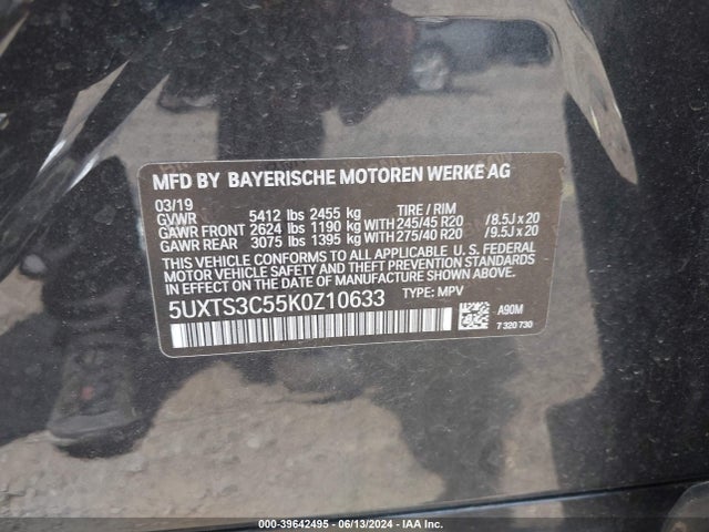 5UXTS3C55K0Z10633 BMW X3 M40i