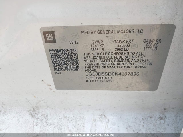 Chevrolet Sonic Lt Auto 2019 1G1JD5SB0K4107896 Image 9