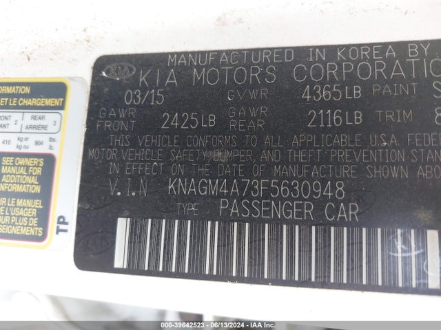 KIA Optima Lx 2015 KNAGM4A73F5630948 Image 9