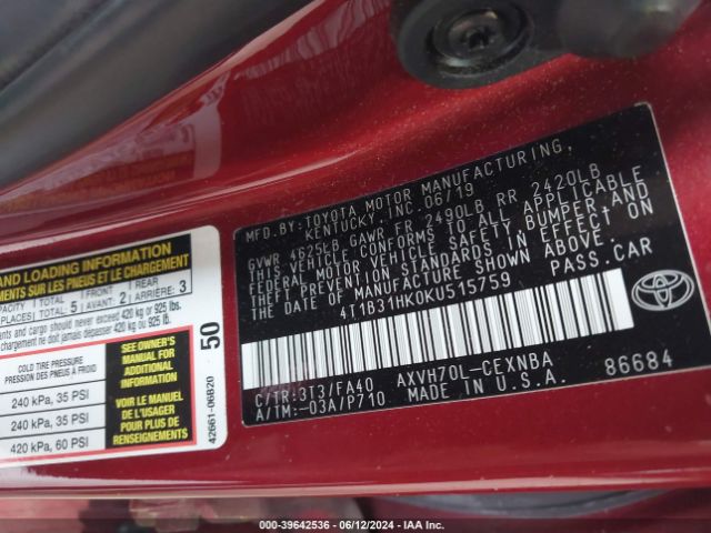 4T1B31HK0KU515759 Toyota Camry Hybrid Le