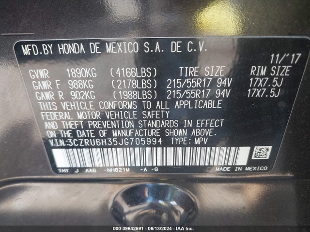 Honda HR-V LX 2018 3CZRU6H35JG705994 Image 9