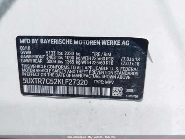 5UXTR7C52KLF27320 BMW X3 Sdrive30i