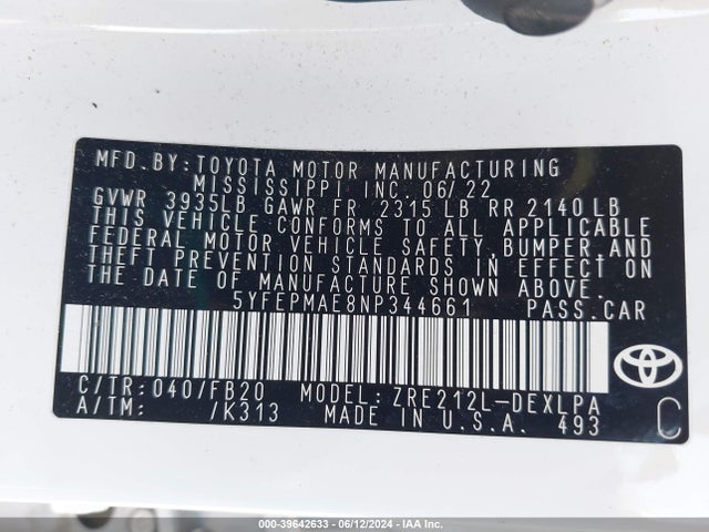 Toyota COROLLA LE 2022 5YFEPMAE8NP344661 Image 9