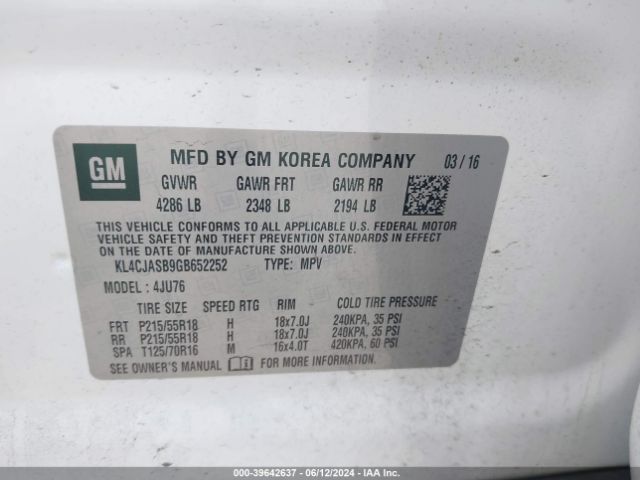 KL4CJASB9GB652252 Buick Encore