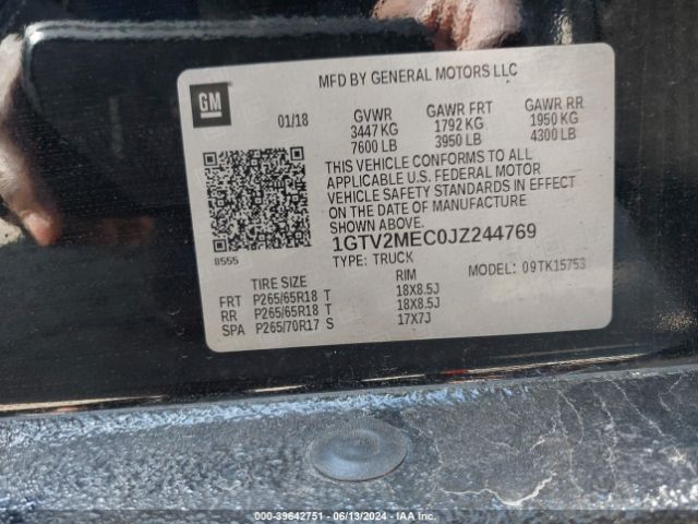 1GTV2MEC0JZ244769 GMC Sierra 1500 Sle