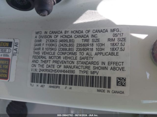 2HKRW2H5XHH644590 Honda CR-V EX