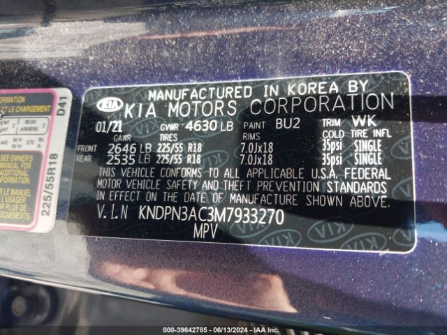 KNDPN3AC3M7933270 KIA Sportage Ex