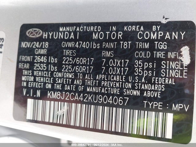 Hyundai TUCSON SE 2019 KM8J2CA42KU904067 Image 9