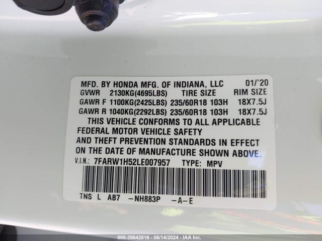 Honda Cr-v 2wd Ex 2020 7FARW1H52LE007957 Image 9