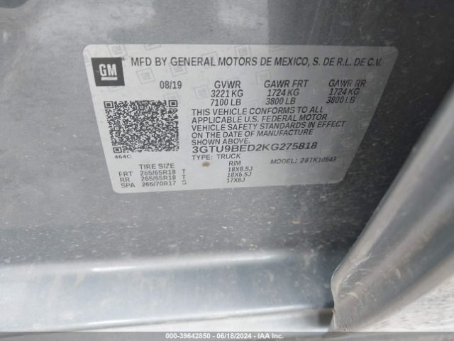 3GTU9BED2KG275818 GMC Sierra 1500 Sle