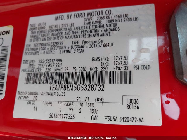 Ford Mustang V6 2016 1FATP8EM5G5328732 Image 9