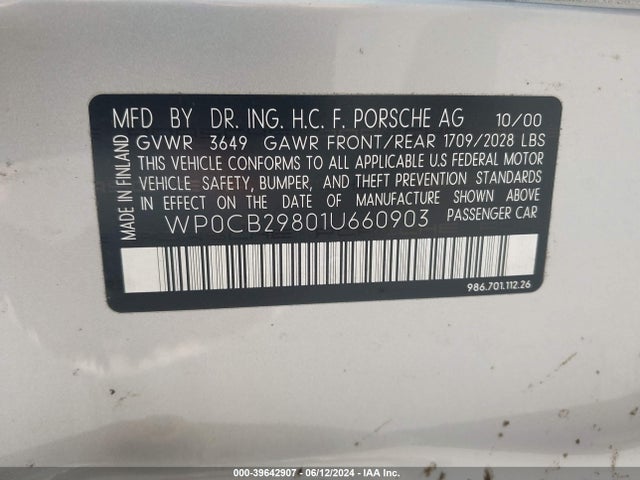 2001 PORSCHE BOXSTER WP0CB29801U660903 Photo 8