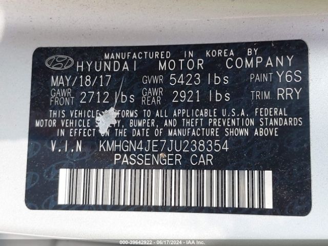 KMHGN4JE7JU238354 Genesis G80 3.8