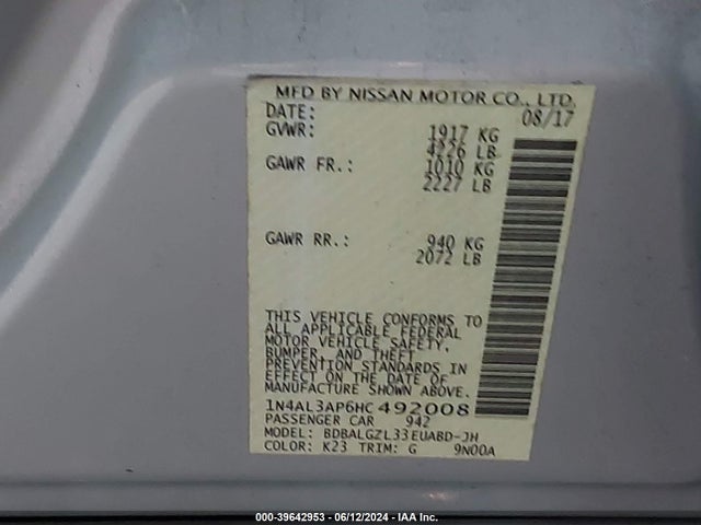 Nissan Altima 2.5 S 2017 1N4AL3AP6HC492008 Image 9