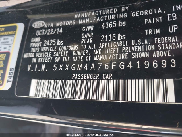 KIA Optima Lx 2015 5XXGM4A76FG419693 Image 9