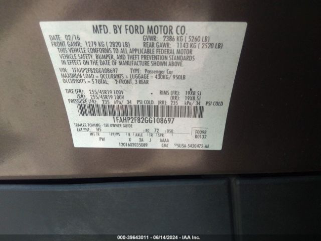 1FAHP2F82GG108697 Ford Taurus Limited