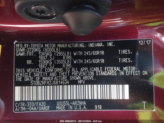 Toyota Highlander Le Plus 2018 5TDBZRFH2JS814634 Image 9