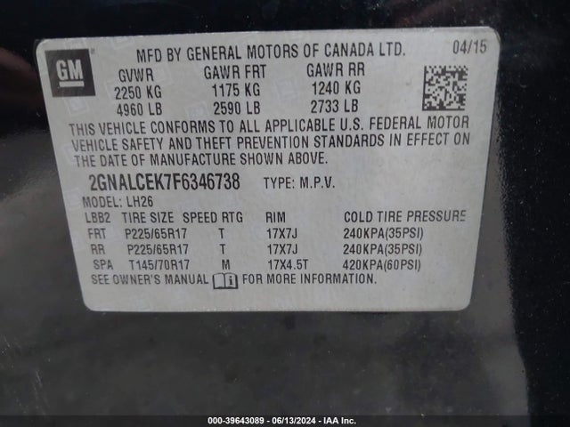 Chevrolet Equinox 2lt 2015 2GNALCEK7F6346738 Image 9