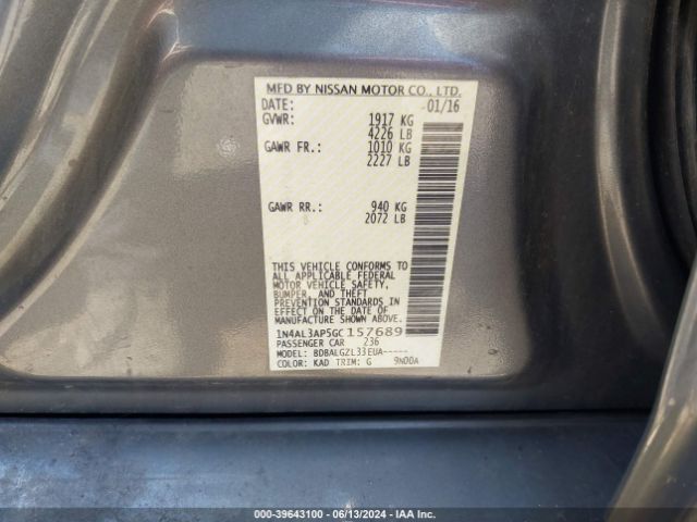 1N4AL3AP5GC157689 Nissan Altima 2.5/2.5 S/2.5 Sl/2.5 Sr/2.5 Sv